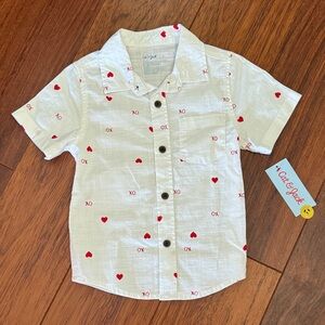 Cat & Jack Kids Button Down Shirt with Red Hearts and XO Pattern